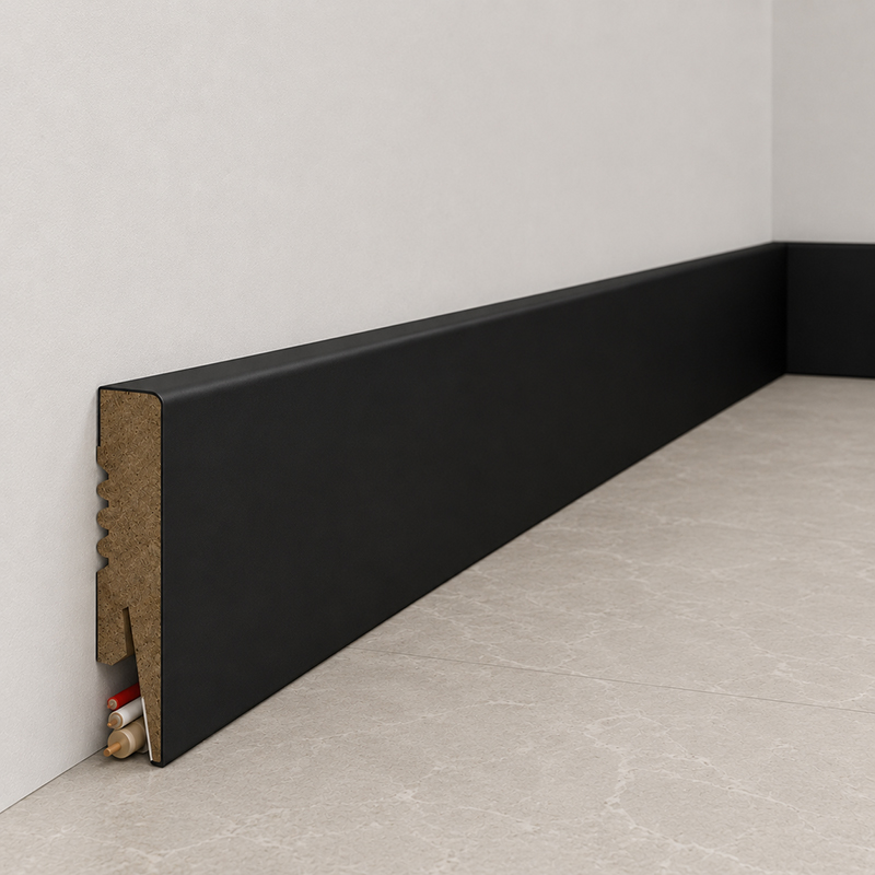 Czarna listwa przypodłogowa MDF wysokości 8cm