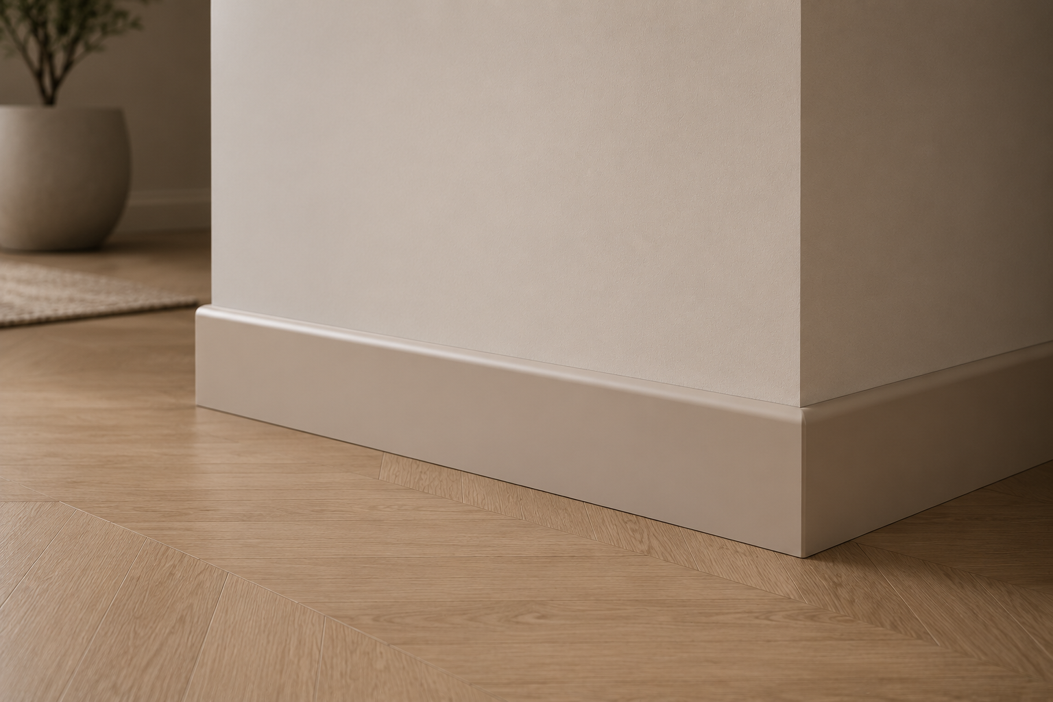 Panele winylowe i listwa przypodłogowa MDF w kolorze Ivory