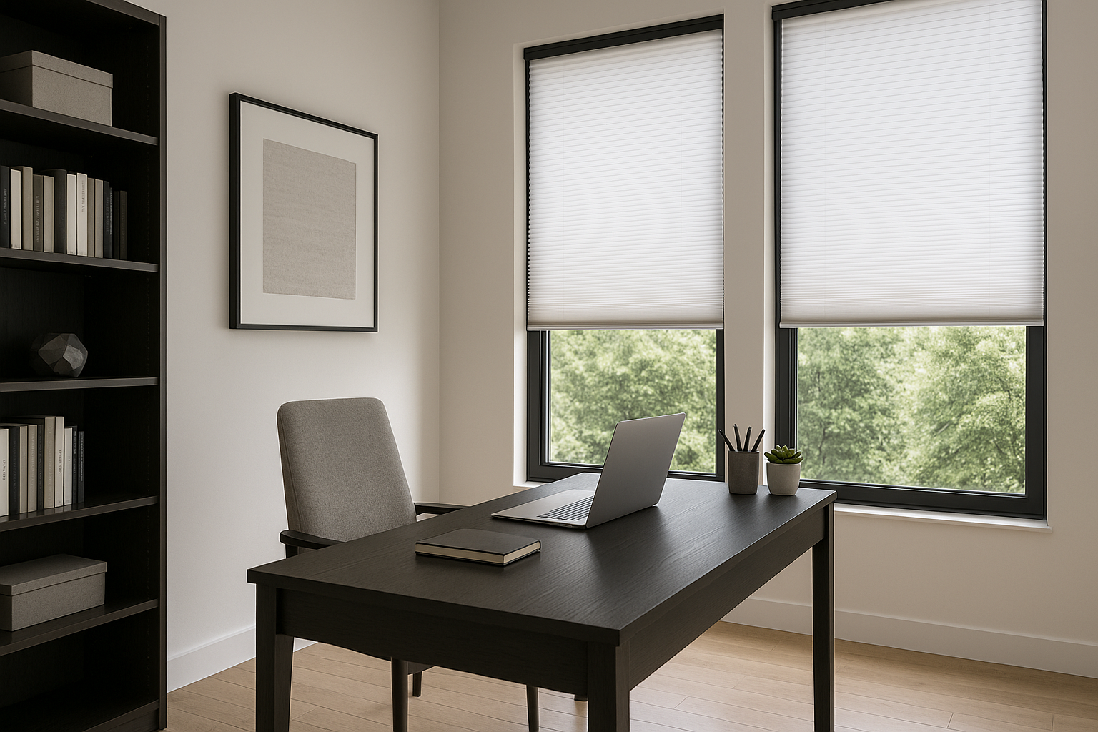 markowe rolety plisowane w gabinecie