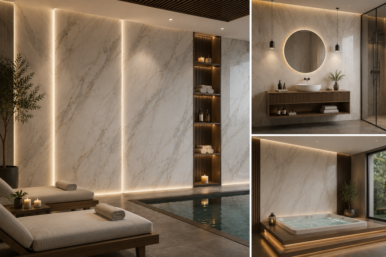Panele ścienne WPC imitujące marmur idealnie sprawdzają się w salonach SPA