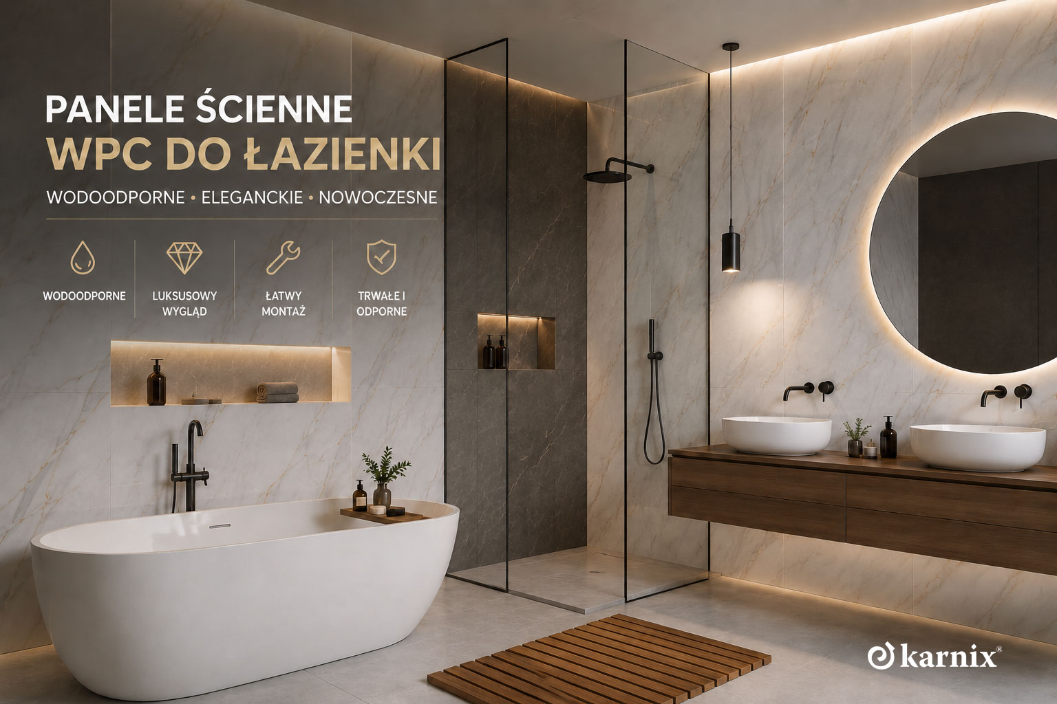 Wodoodporne panele ścienne WPC imitacja marmuru w nowoczesnej łazience