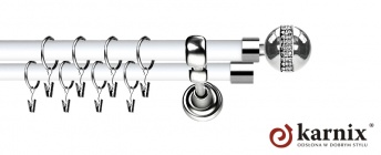 Karnisz Metalowy Prestige 25/19mm Globi Crystal INOX - biały